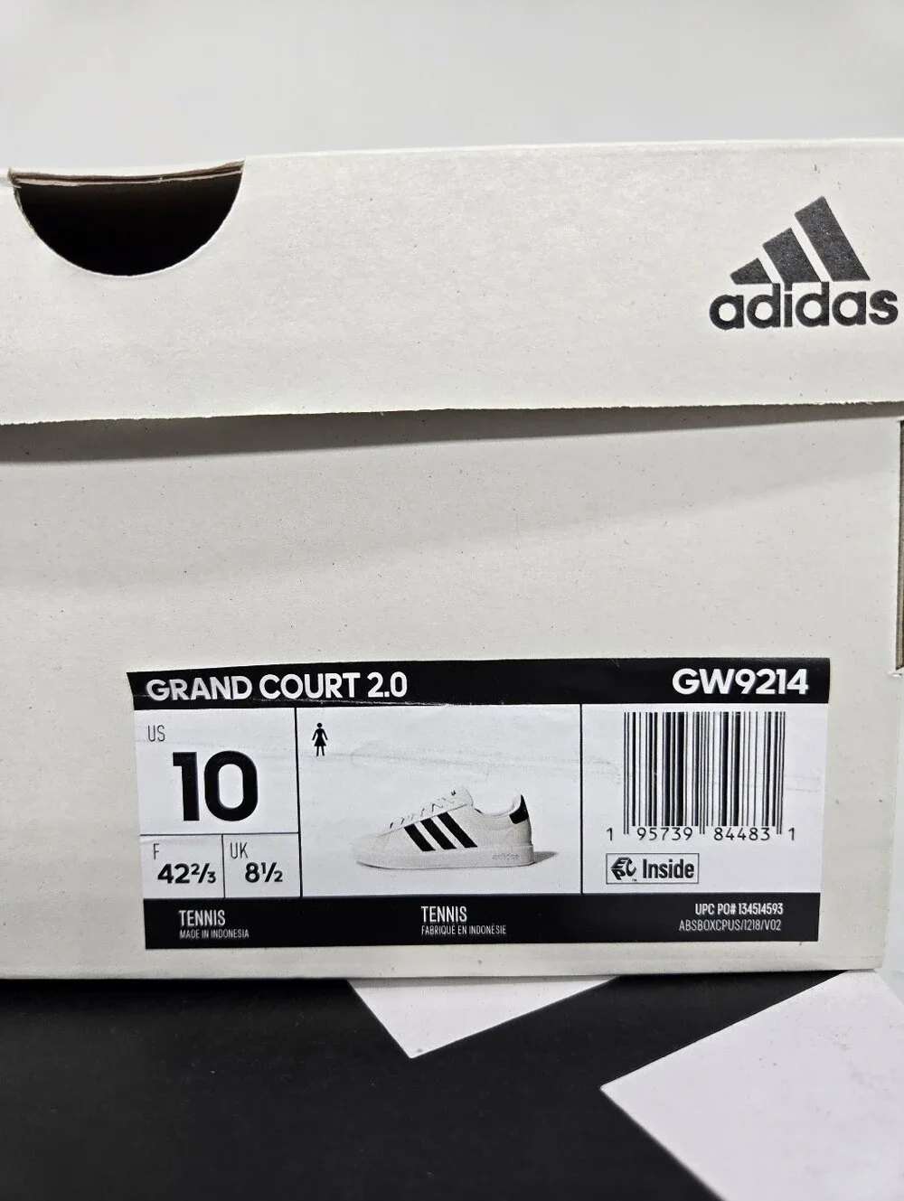 adidas Women's Grand Court 2.0 White Black Shoes Size 10
